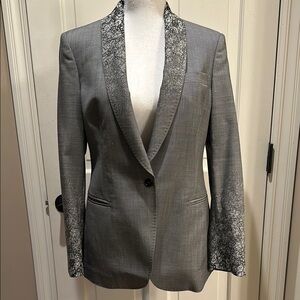 Paul Smith Elegant Gray Women's Blazer with detail on cuff and collar.